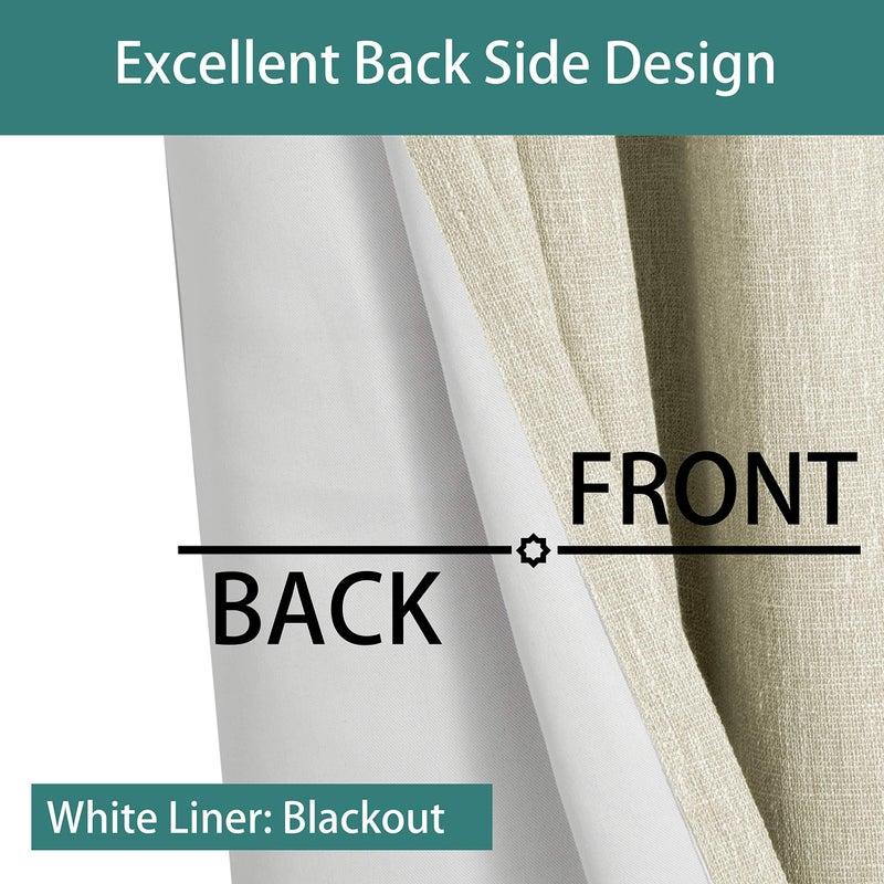 LORDTEX Linen Look Textured Blackout Curtains with Thermal Insulated Liner - Heavy Thick Grommet Window Drapes for Bedroom, 40 x 84 Inches, Ivory, Set of 2 Panels - Image 5